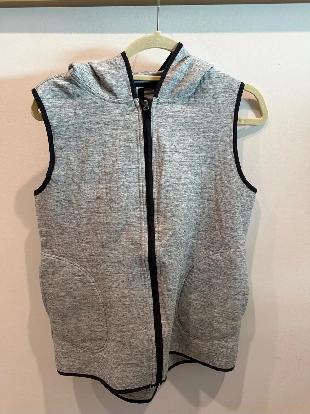lululemon athletica Heather Gray Sleeveless Hooded Zip Vest with Black Trim